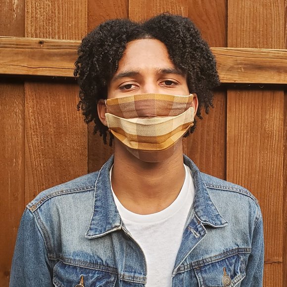 Natural Plaid Handmade Cotton Face Mask,Reuse/Wash - Picture 4 of 4